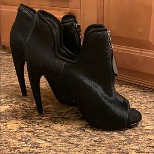 Schutz Mires Calf Hair Zip Peep-Toe Bootie